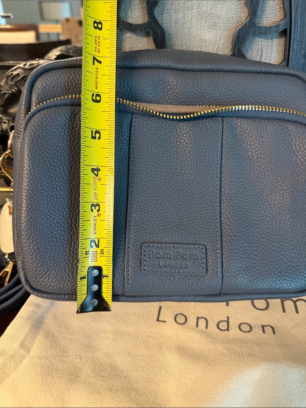 Pom Pom Slate Blue Leather Crossbody Bag with wallet Original Plus - Picture 13 of 15